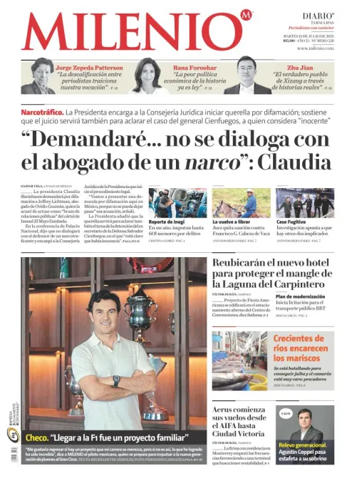 Portada de Milenio Tamaulipas del martes, 15 de julio de 2025
