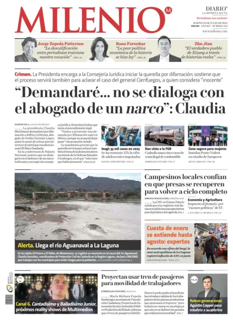 Portada de Milenio Laguna del martes, 15 de julio de 2025