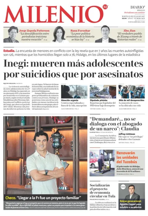 Portada de Milenio Hidalgo del martes, 15 de julio de 2025