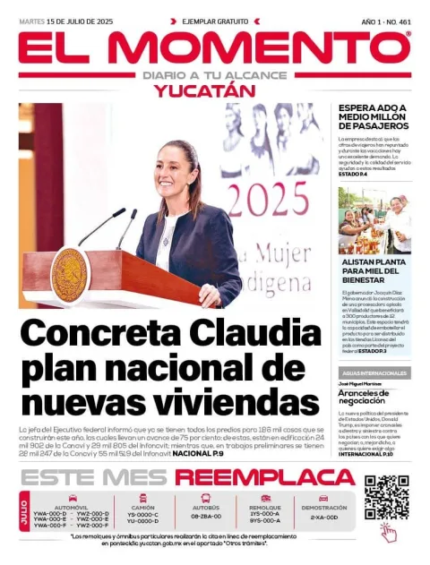 Portada de El Momento Yucatan del martes, 15 de julio de 2025