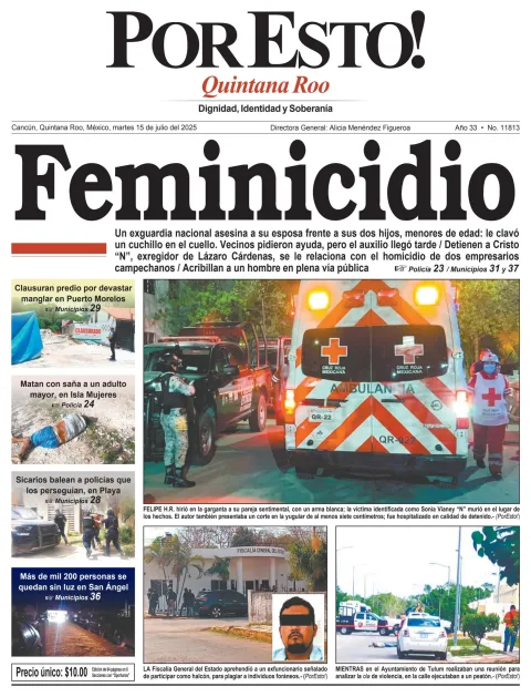 Portada de Por Esto (quintana Roo Cancun) del martes, 15 de julio de 2025