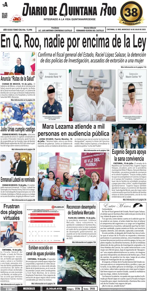 Portada de Diario de Quintana Roo (portada)