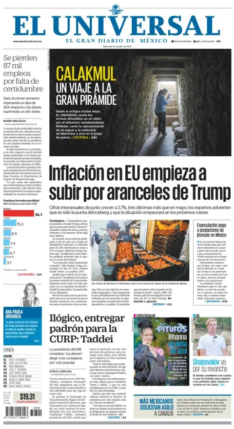 Portada de El Universal