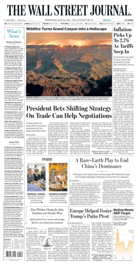 Portada de The Wall Street Journal del miércoles, 16 de julio de 2025