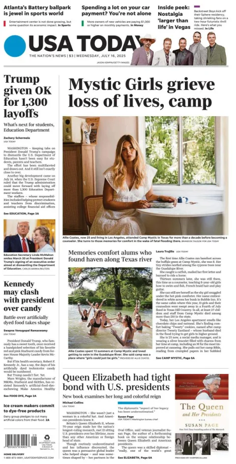 Portada de Usa Today del miércoles, 16 de julio de 2025