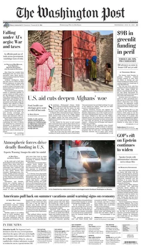 Portada de The Washington Post del miércoles, 16 de julio de 2025