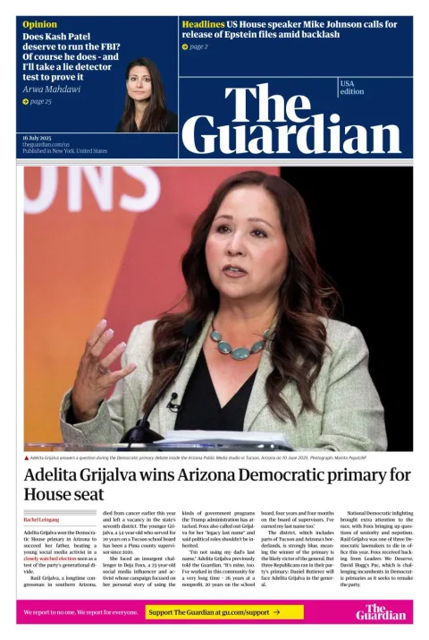 Portada de The Guardian (usa) del 2025-07-16