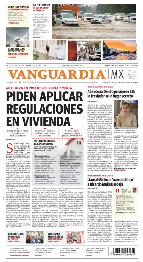 Portada de Vanguardia del miércoles, 16 de julio de 2025