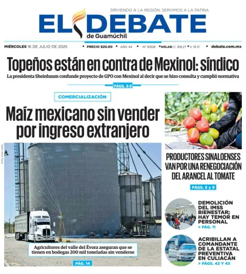 Portada de El Debate de Guamuchil del 2025-07-16