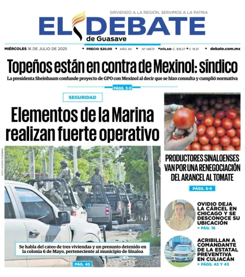 Portada de El Debate de Guasave del 2025-07-16