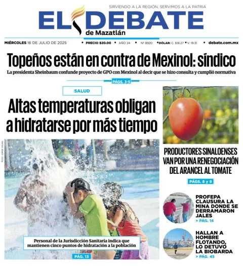 Portada de El Debate de Mazatlan del 2025-07-16