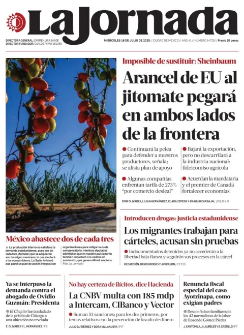 Portada de La Jornada del miércoles, 16 de julio de 2025