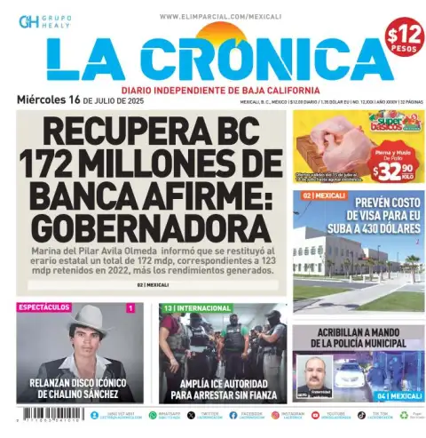 Portada de La Cronica del miércoles, 16 de julio de 2025
