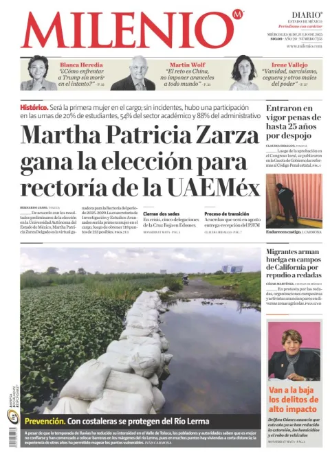 Portada de Milenio Edo de Mexico del miércoles, 16 de julio de 2025
