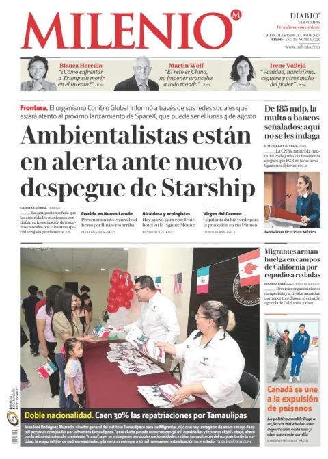 Portada de Milenio Tamaulipas del miércoles, 16 de julio de 2025