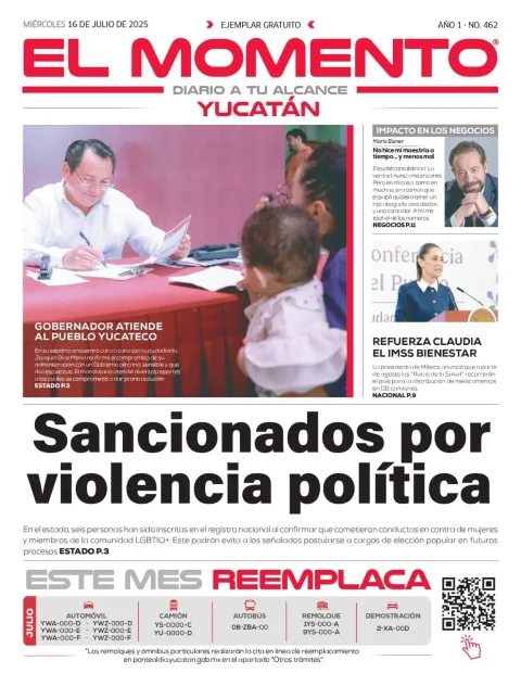 Portada de El Momento Yucatan del miércoles, 16 de julio de 2025