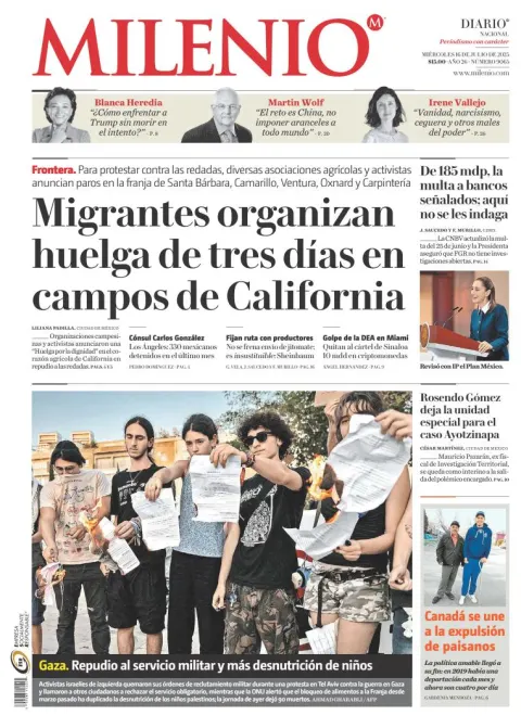 Portada de Milenio del miércoles, 16 de julio de 2025
