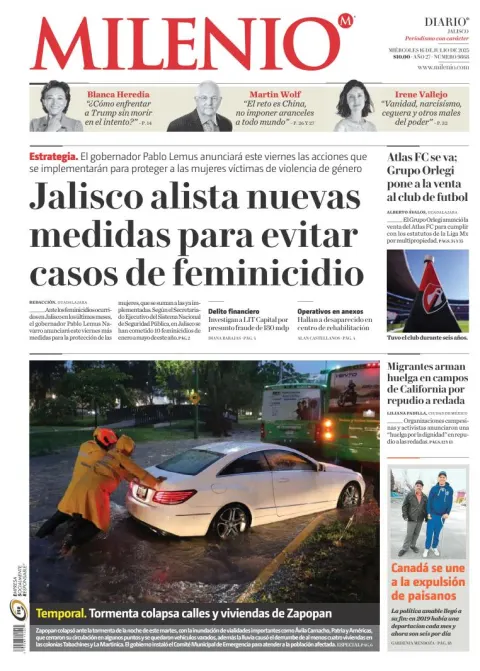 Portada de Milenio Jalisco del miércoles, 16 de julio de 2025