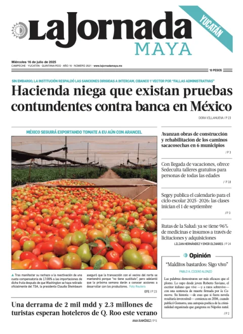 Portada de La Jornada Maya Yucatán del miércoles, 16 de julio de 2025