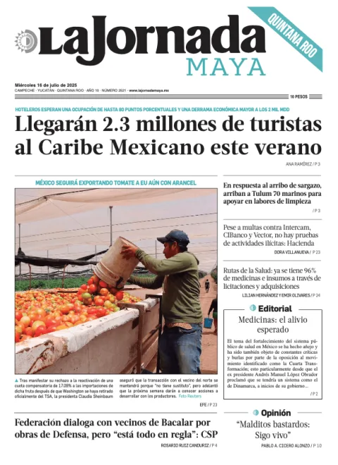 Portada de La Jornada Maya Quintana Roo del miércoles, 16 de julio de 2025