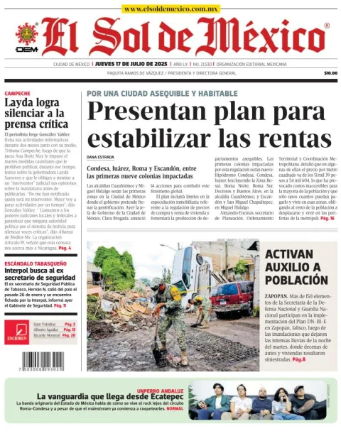 Portada de El Sol de Mexico