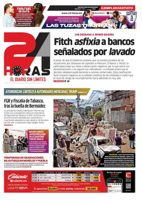 Portada de 24 Horas del jueves, 17 de julio de 2025