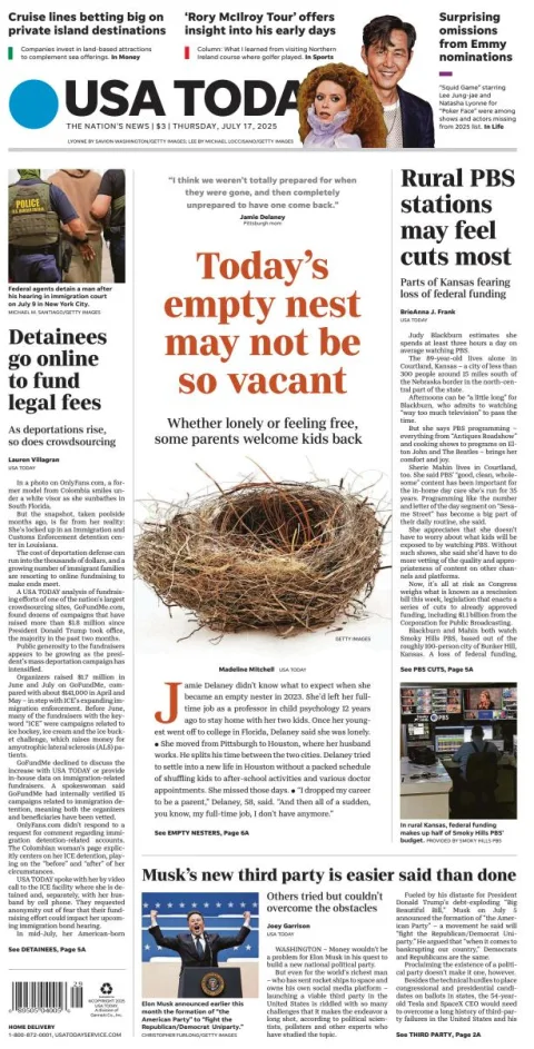 Portada de Usa Today del jueves, 17 de julio de 2025