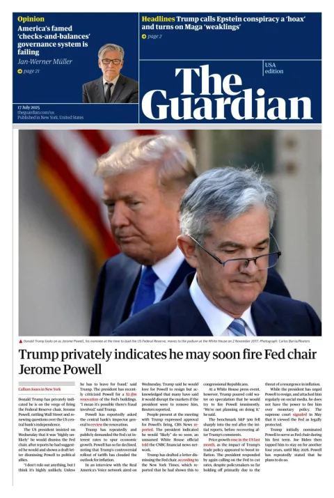 Portada de The Guardian (usa) del 2025-07-17