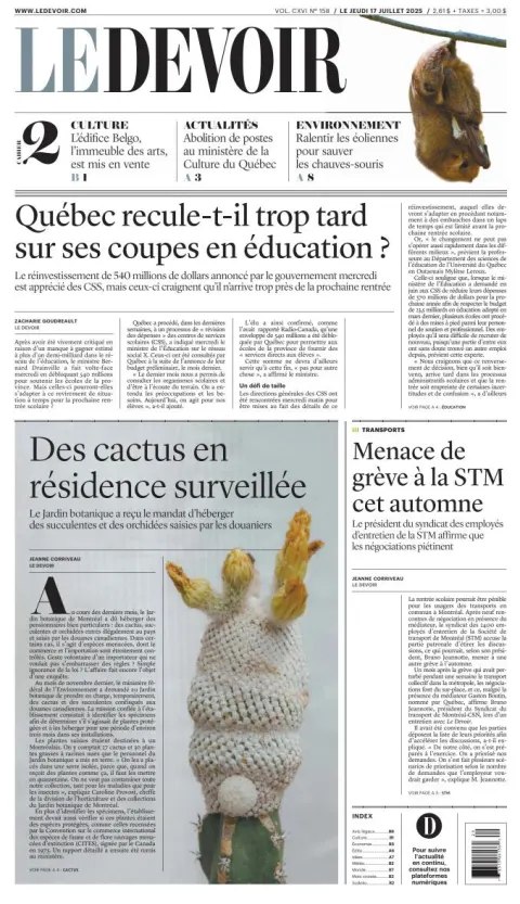 Portada de Le Devoir del 2025-07-17