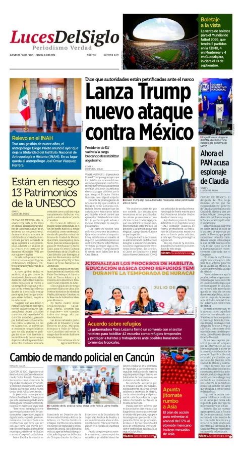 Portada de Luces del Siglo del jueves, 17 de julio de 2025