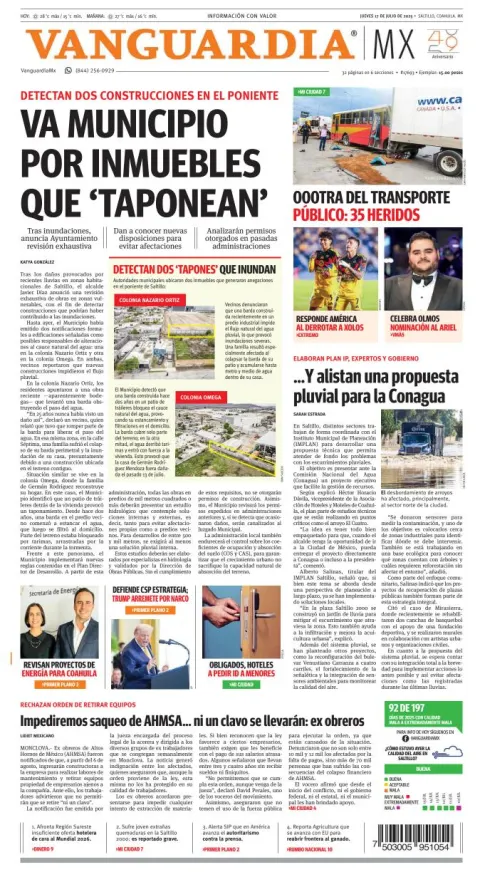 Portada de Vanguardia del jueves, 17 de julio de 2025