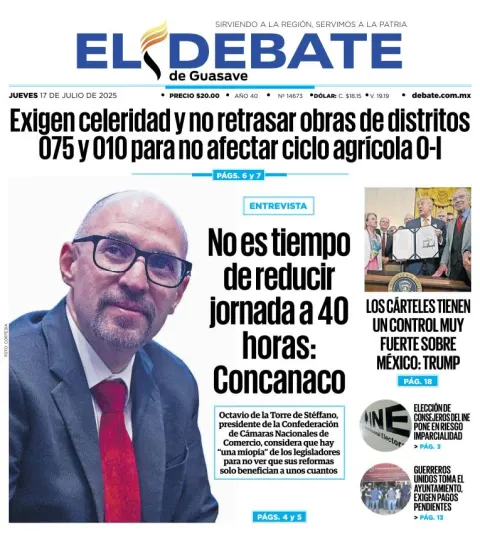 Portada de El Debate de Guasave del 2025-07-17