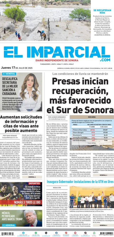 Portada de El Imparcial del jueves, 17 de julio de 2025