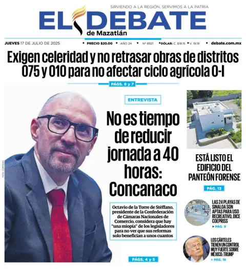 Portada de El Debate de Mazatlan del 2025-07-17