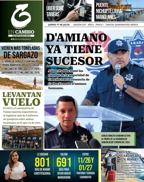 Portada de En Cambio - Quintana Roo (portada) del jueves, 17 de julio de 2025