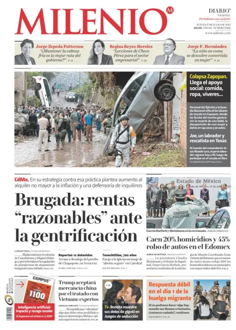 Portada de Milenio del jueves, 17 de julio de 2025