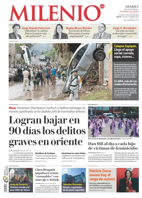 Portada de Milenio Edo de Mexico del jueves, 17 de julio de 2025