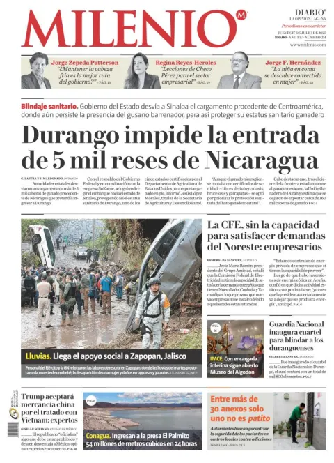 Portada de Milenio Laguna del jueves, 17 de julio de 2025