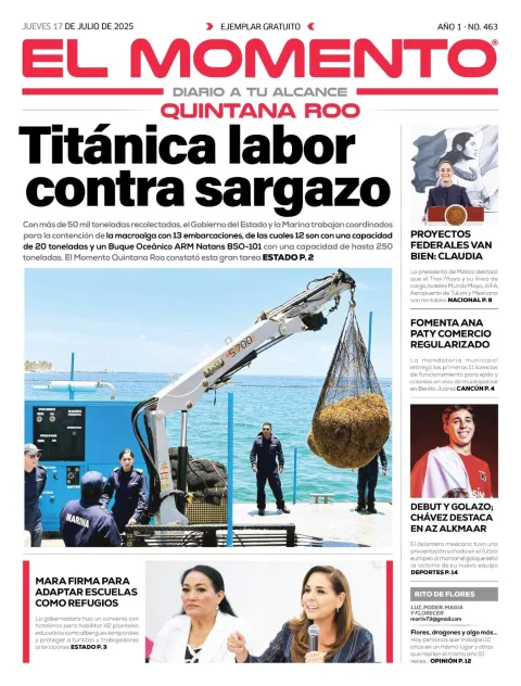Portada de El Momento Quintana Roo del jueves, 17 de julio de 2025