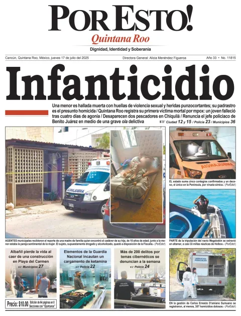 Portada de Por Esto (quintana Roo Cancun) del jueves, 17 de julio de 2025