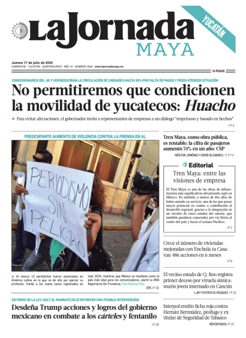 Portada de La Jornada Maya Yucatán del jueves, 17 de julio de 2025