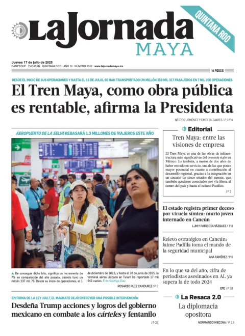 Portada de La Jornada Maya Quintana Roo del jueves, 17 de julio de 2025