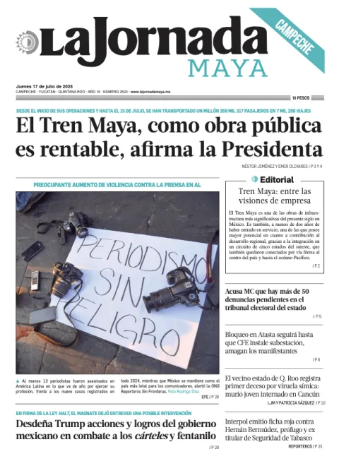 Portada de La Jornada Maya Campeche del jueves, 17 de julio de 2025