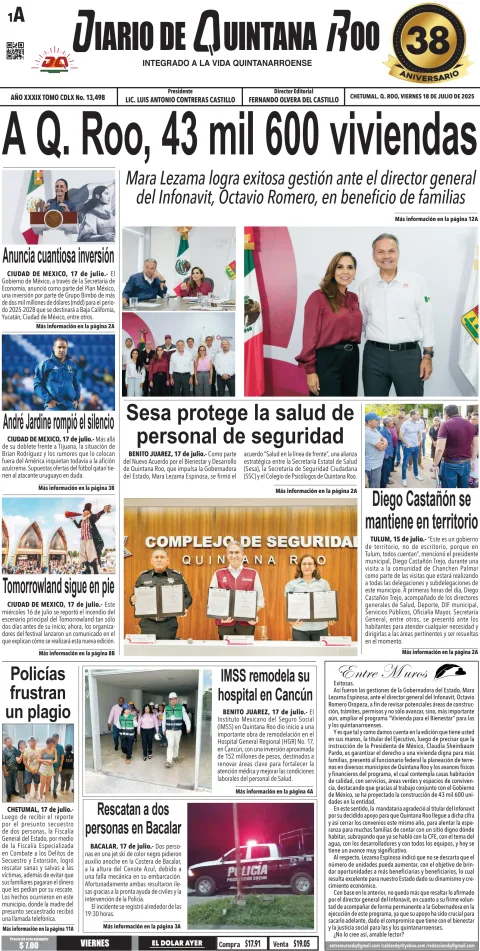 Portada de Diario de Quintana Roo (portada)