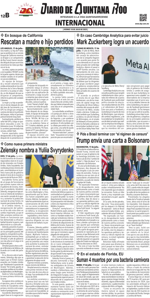 Portada de Diario de Quintana Roo (contra Portada)