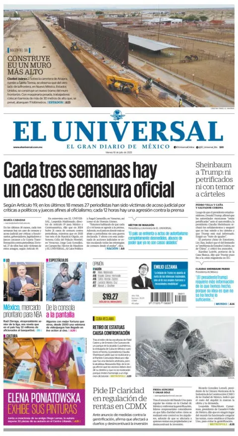 Portada de El Universal