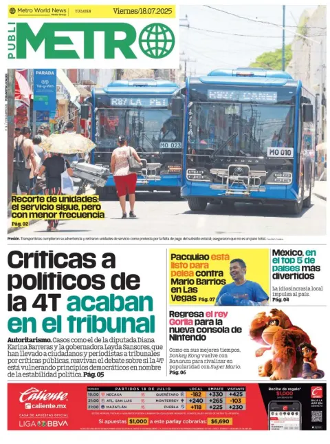 Portada de Publimetro Merida del viernes, 18 de julio de 2025