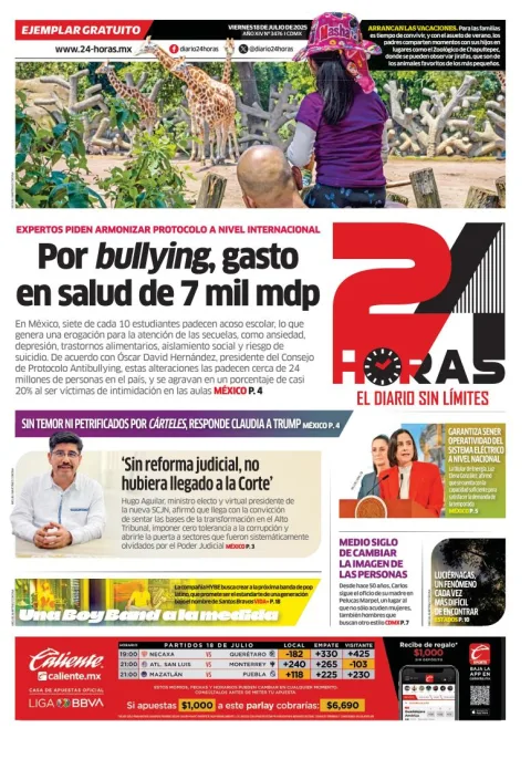 Portada de 24 Horas del viernes, 18 de julio de 2025