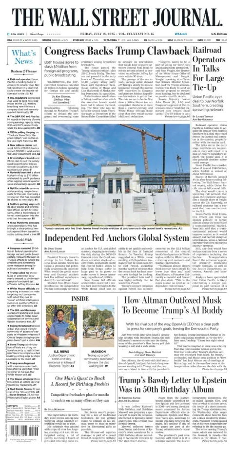 Portada de The Wall Street Journal