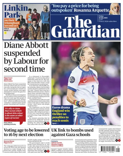Portada de The Guardian (reino Unido)